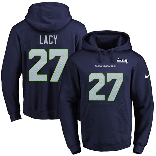 Nike Seahawks #27 Eddie Lacy Navy Blue Name & Number Pullover NFL Hoodie